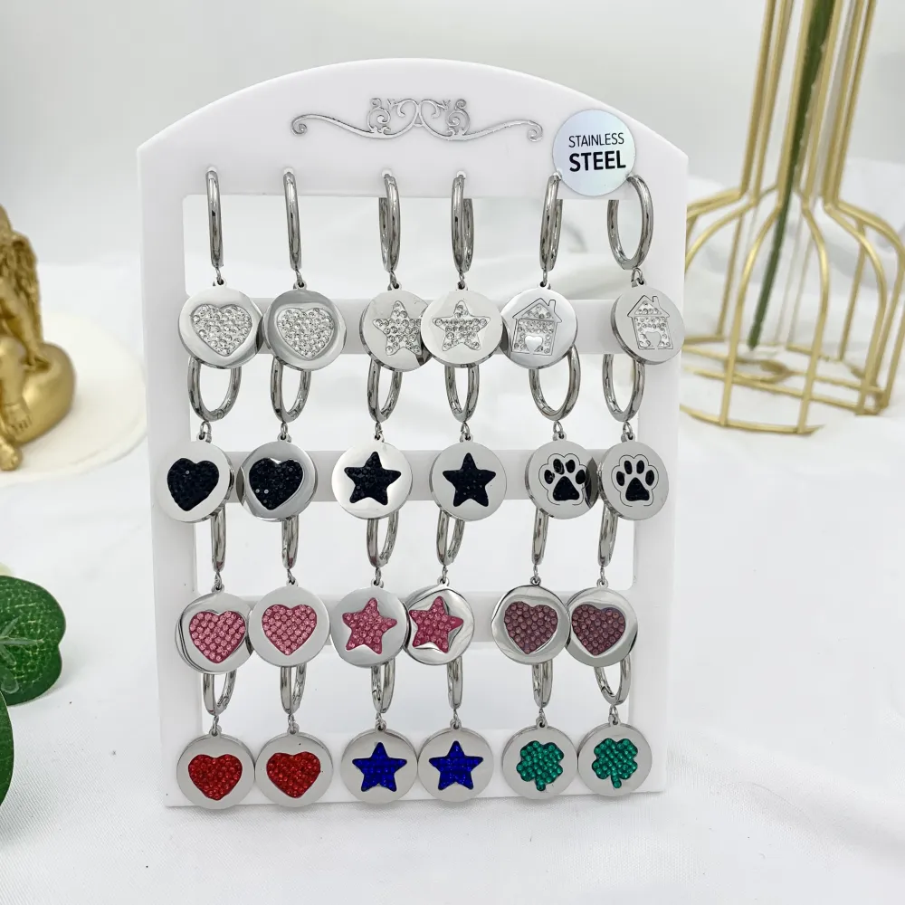 Tondo con Soggetti Mix-12Paia Orecchini in Acciaio - OPA-413-745