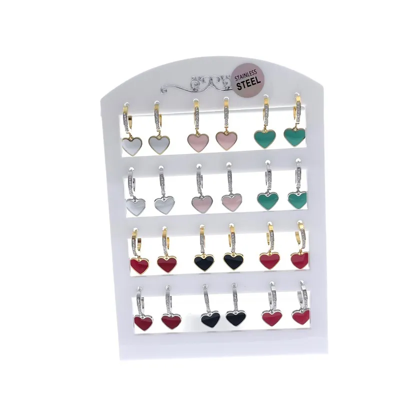 OPA7416-Cuore Smaltato- 12 Paia Orecchini a Cerchio con Pedenti - OPA450-335