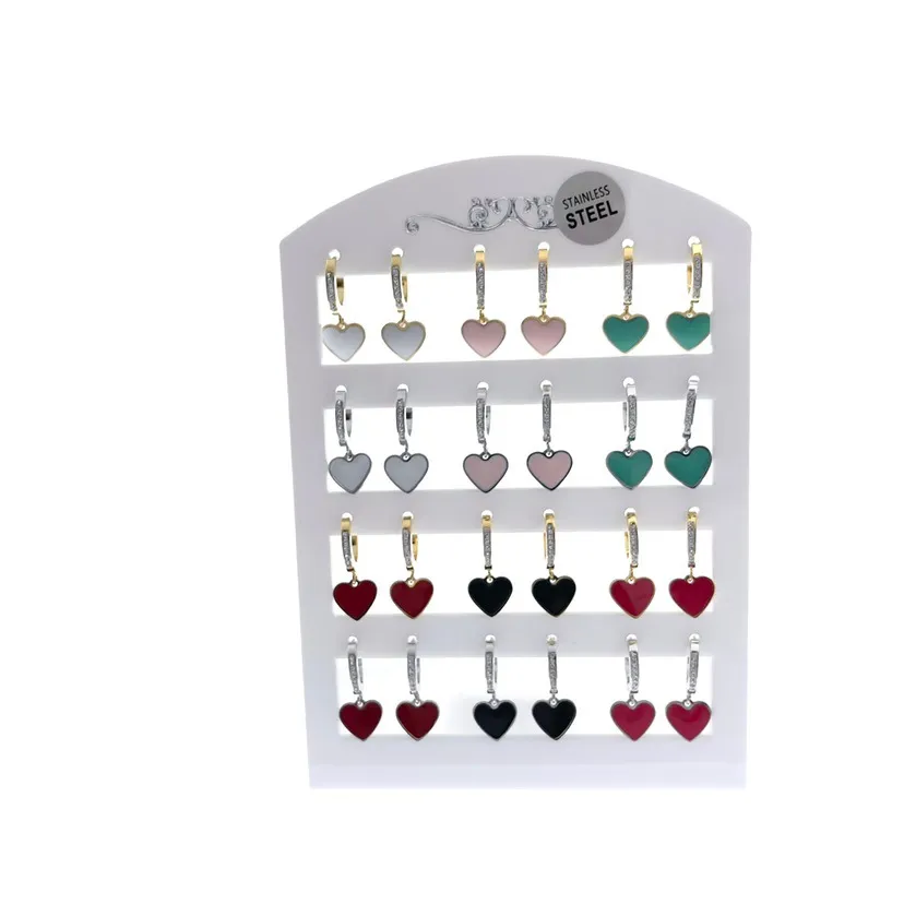 OPA7416-Cuore Smaltato- 12 Paia Orecchini a Cerchio con Pedenti - OPA450-335