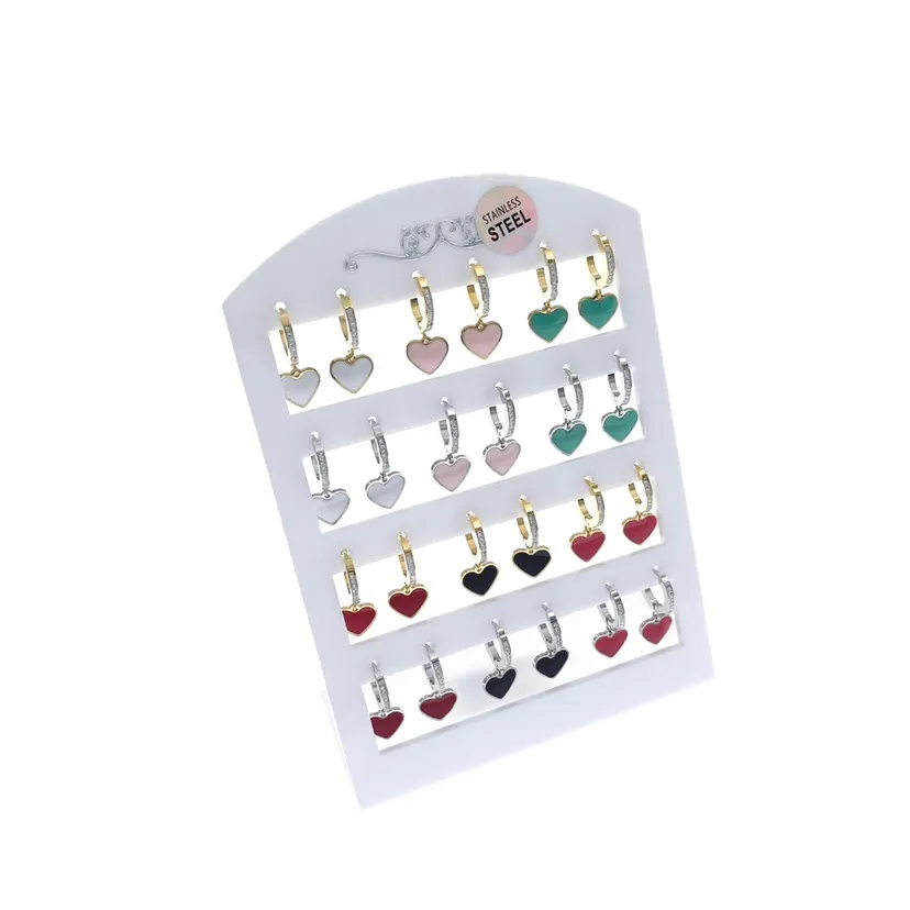 OPA7416-Cuore Smaltato- 12 Paia Orecchini a Cerchio con Pedenti - OPA450-335