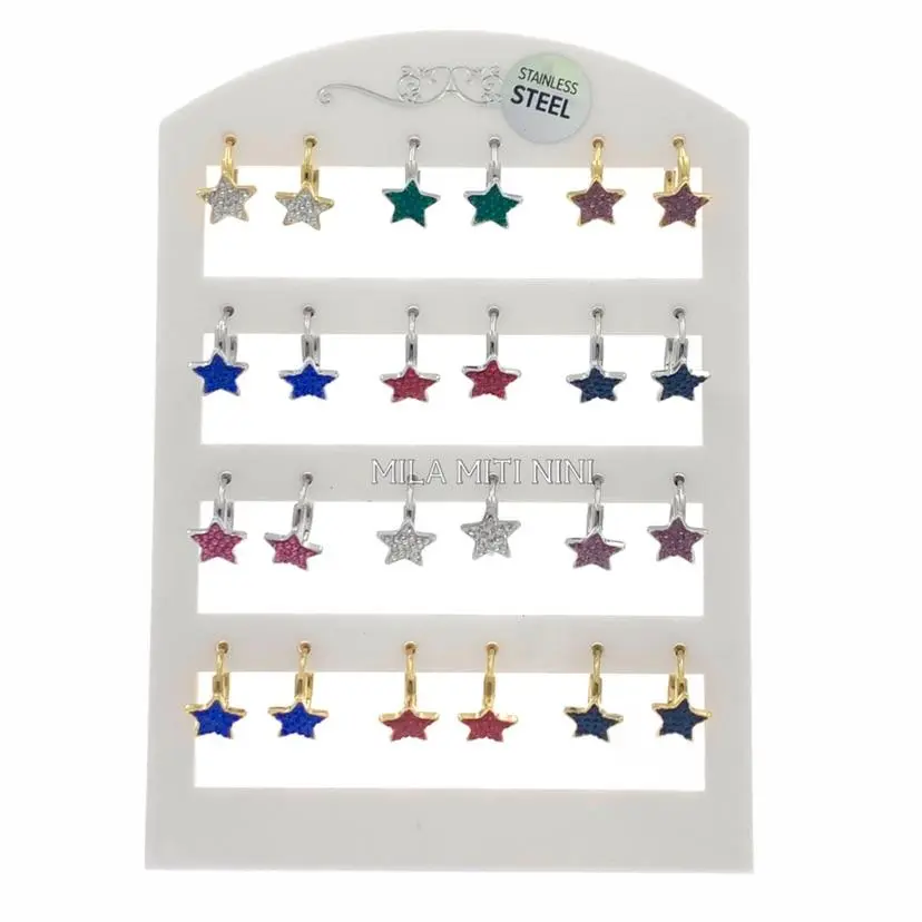 OPA450-403-Cerchio 2x10 Stella-12 Paia Orecchini in Acciaio - OPA-450-403 2x10mm