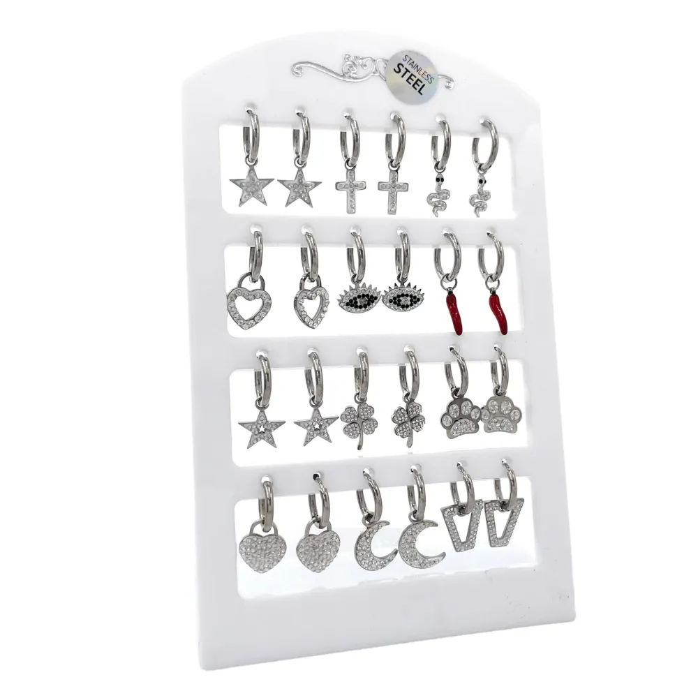 Cerchio con Pendenti Mix-12 Paia Orecchini in Acciaio - OPA-450-516