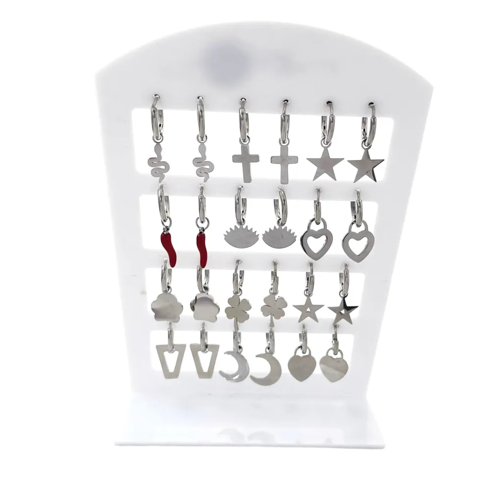 Cerchio con Pendenti Mix-12 Paia Orecchini in Acciaio - OPA-450-516