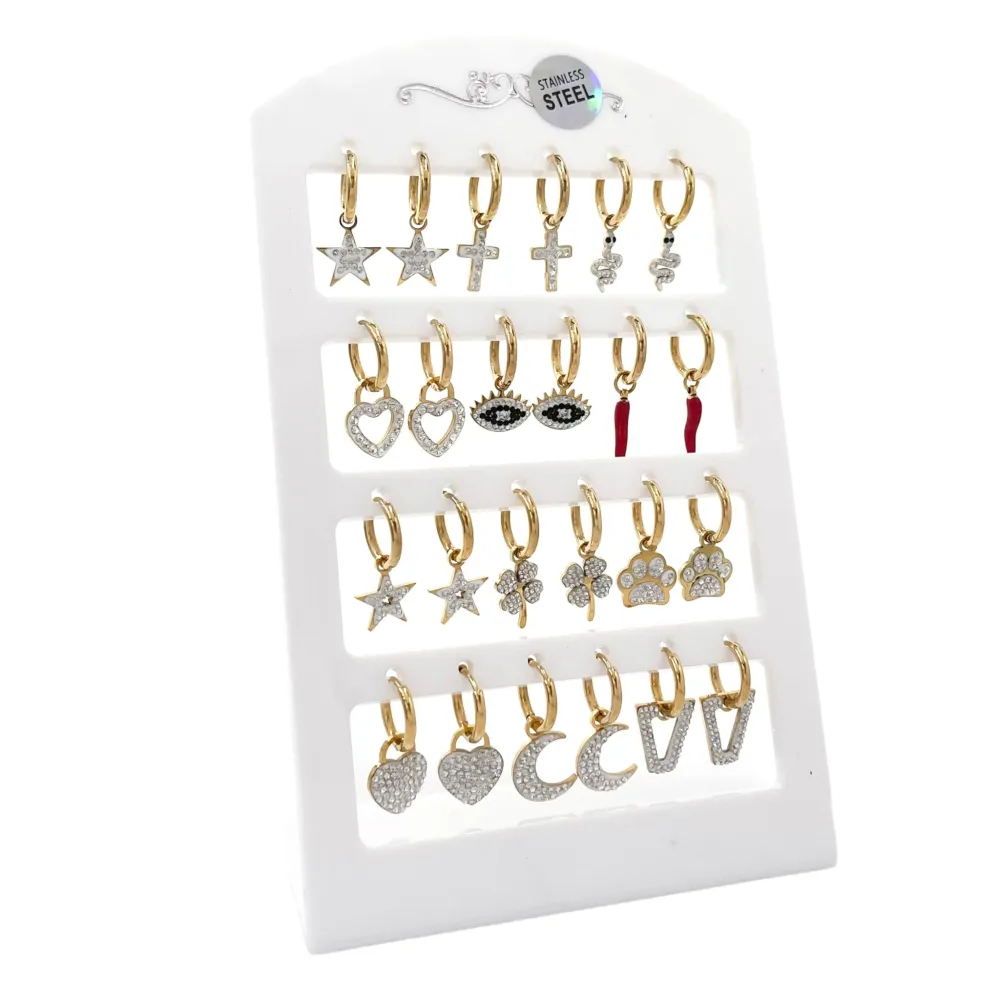 Cerchio con Pendenti Mix-12 Paia Orecchini in Acciaio - OPA-450-516