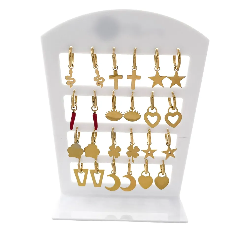 Cerchio con Pendenti Mix-12 Paia Orecchini in Acciaio - OPA-450-516