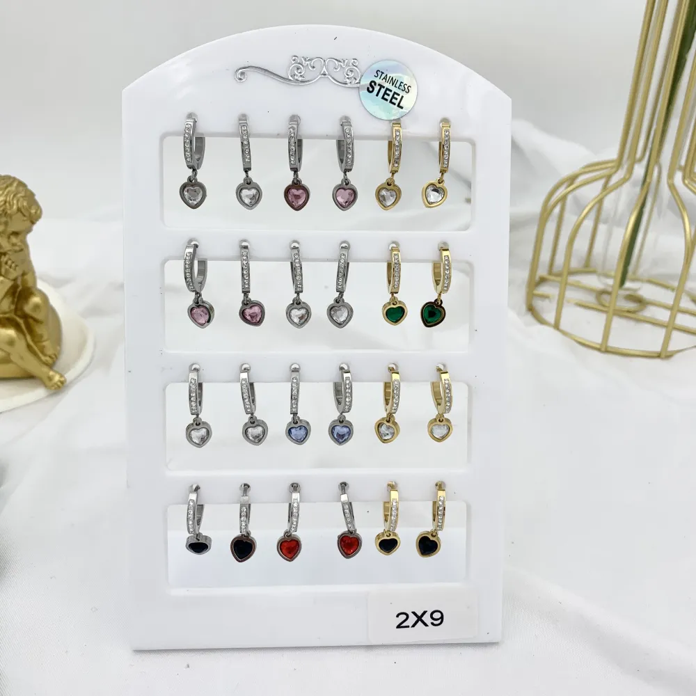 Cuore con Strass Colorato-12Paia Orecchini in Acciaio - OPA-450-622