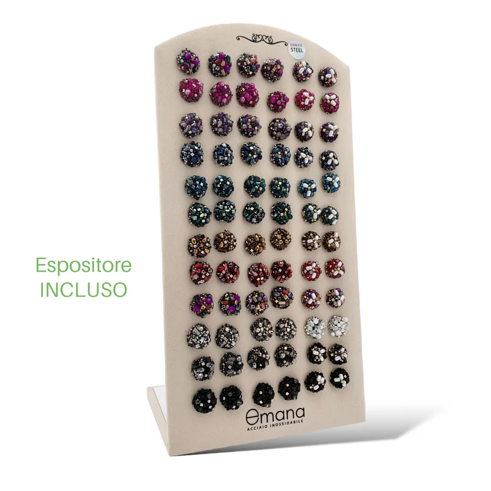 Bottone con Cristalli-36Paia Orecchini a Lobo in Acciaio - OPA-732-124