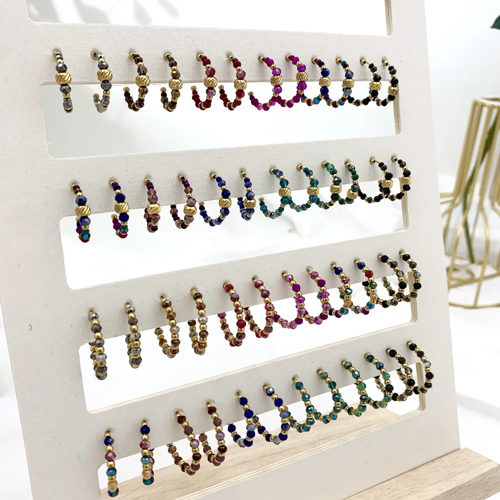 Cerchio Scalare con Cristalli-36Paia Orecchini in Acciaio - OPA-732-136