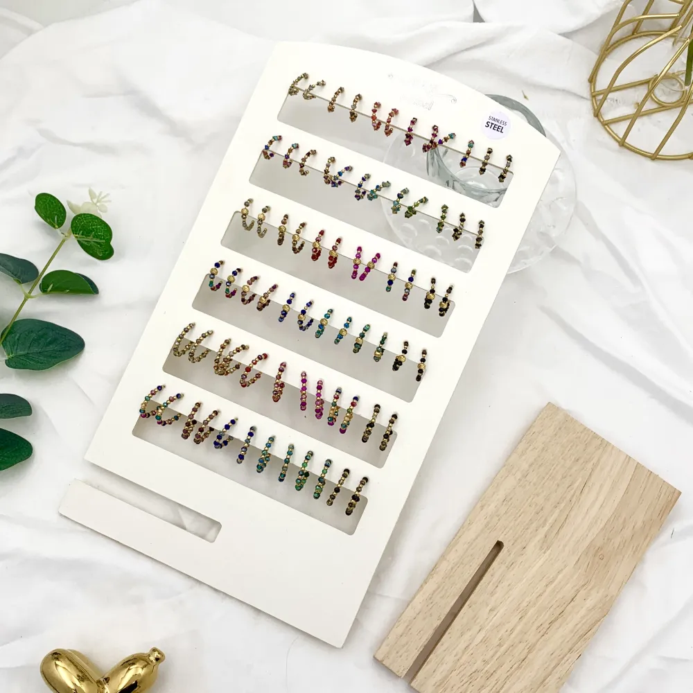 Cerchio Scalare con Cristalli-36Paia Orecchini in Acciaio - OPA-732-136