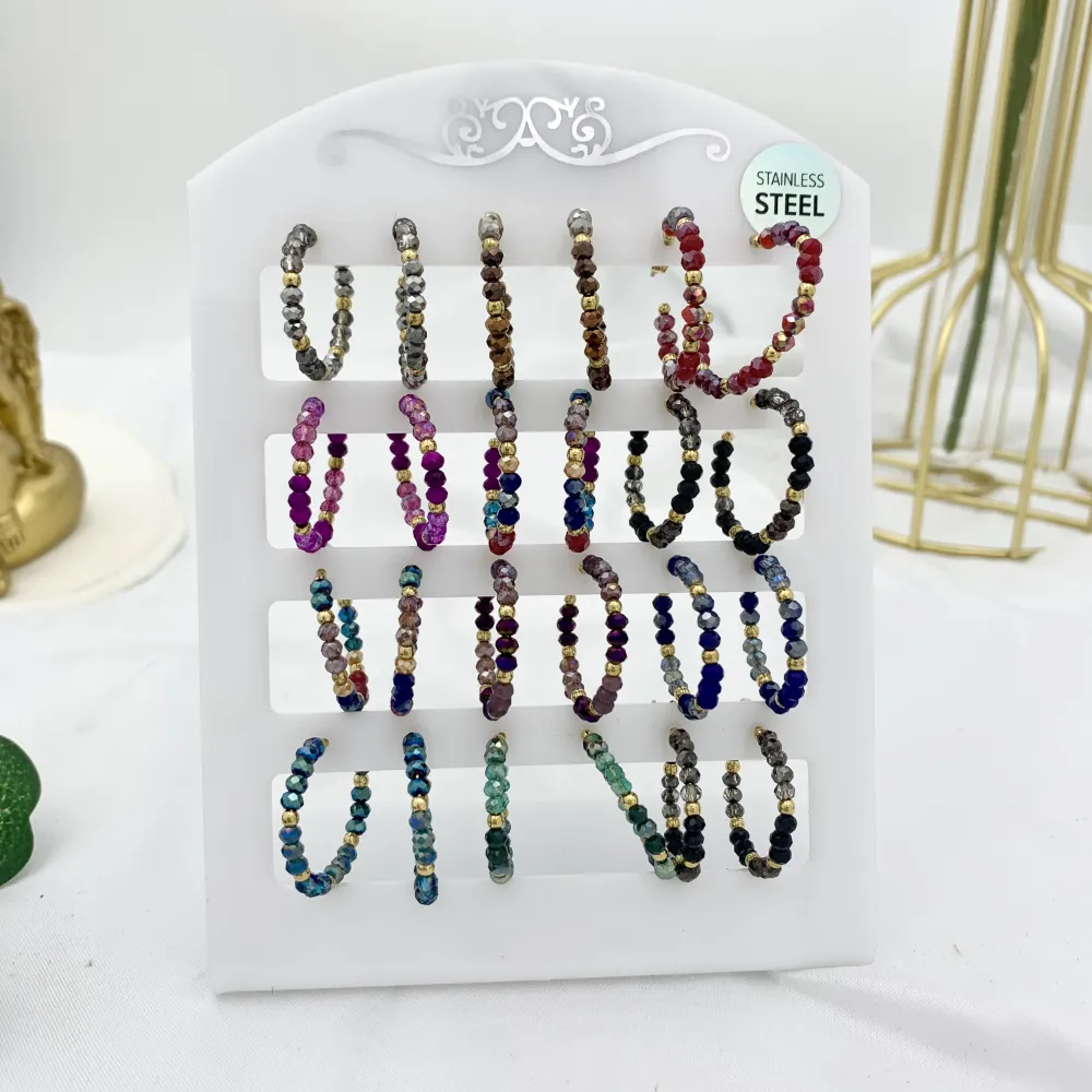 Cerchio con Cristalli-12Paia Orecchini in Acciaio - OPA-732-136 A