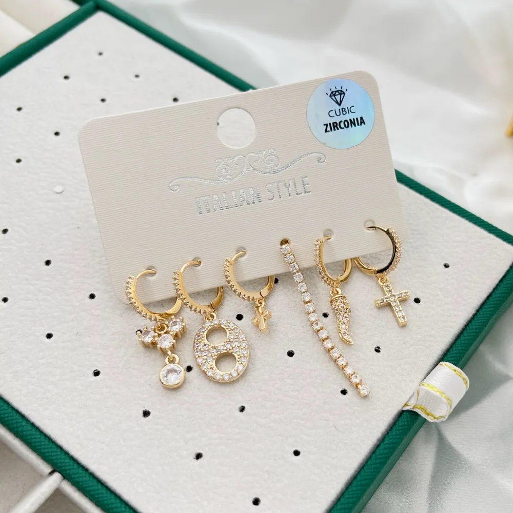 Croce Cornino-Set 6Pz Orecchini con Zirconia - OPM-109-L31