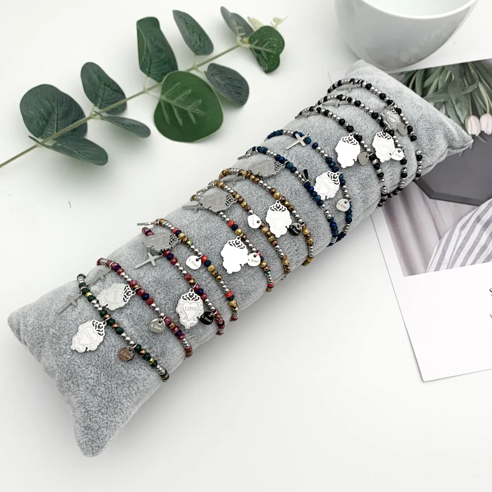 BPA7674-Croce Sacro Cuore-12 Pz Bracciali in Acciaio_2