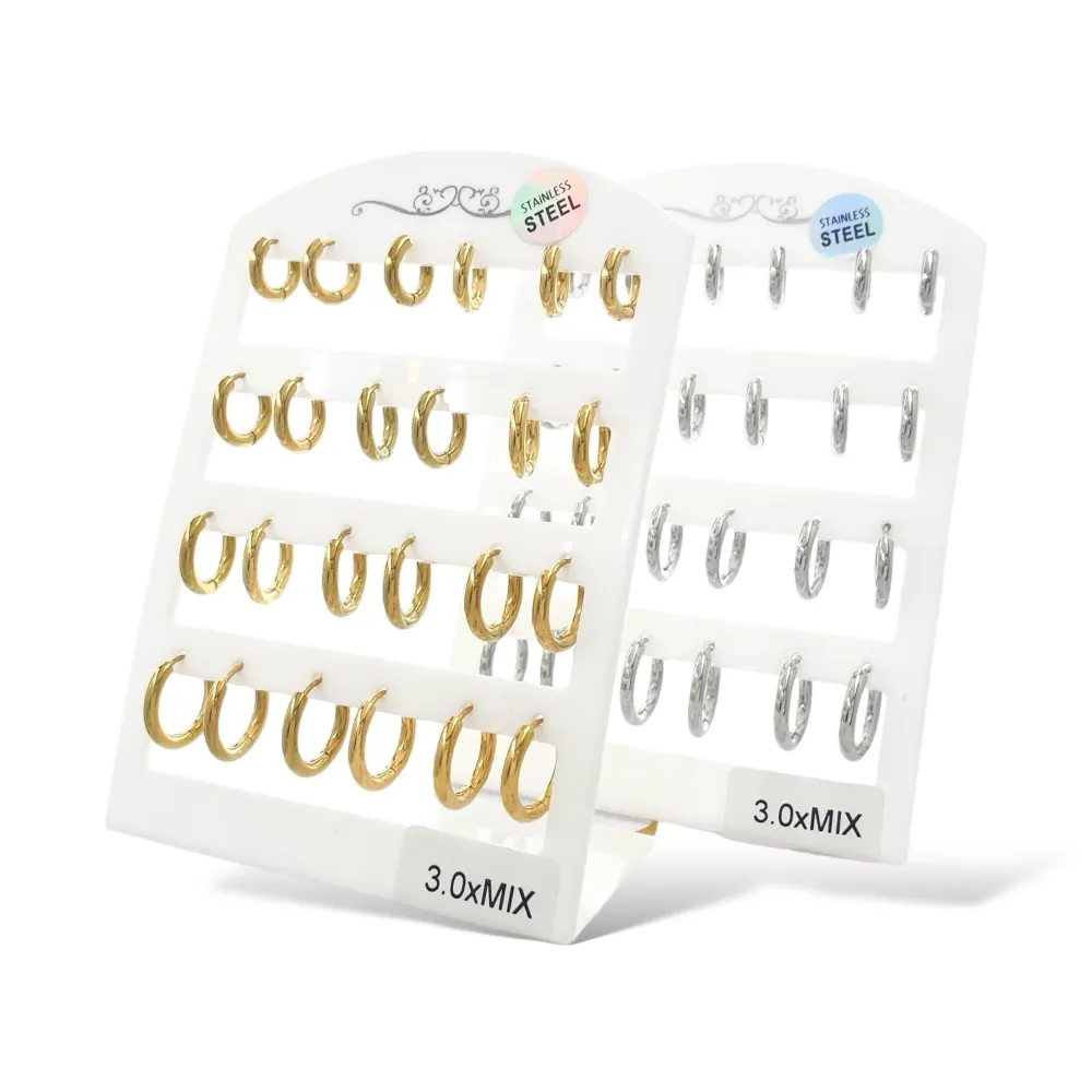 Cerchio Liscio 3.0 Scalare-24pz Orecchini in Acciaio - OR-450-688-689