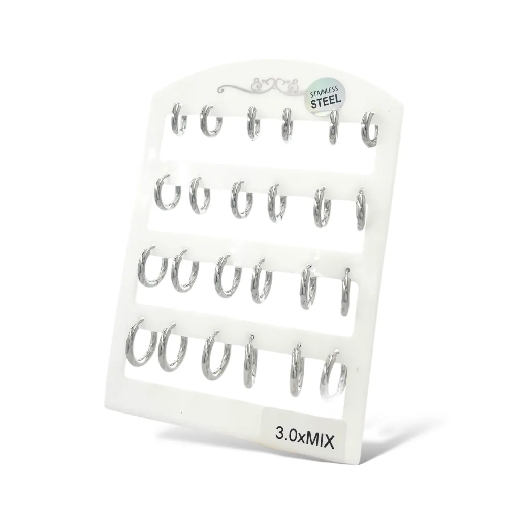 Cerchio Liscio 3.0 Scalare-24pz Orecchini in Acciaio - OR-450-688-689