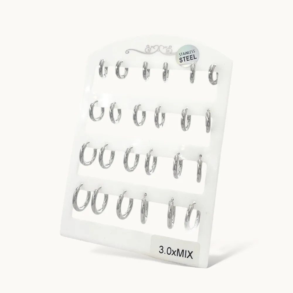 Cerchio Liscio 3.0 Scalare-24pz Orecchini in Acciaio - OR-450-688-689