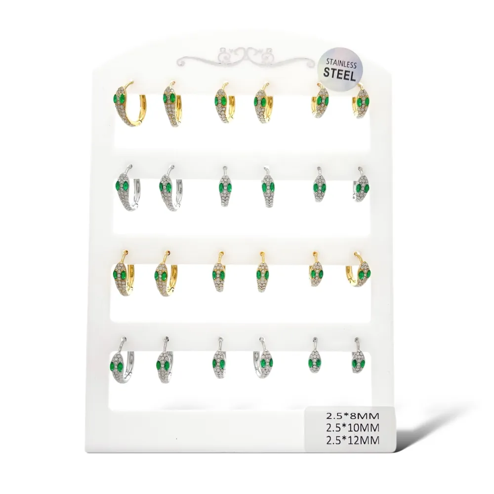Cerchio Serpente con Strass -24pz Orecchini in Acciaio - OR-103-AA4778E 8-12mm