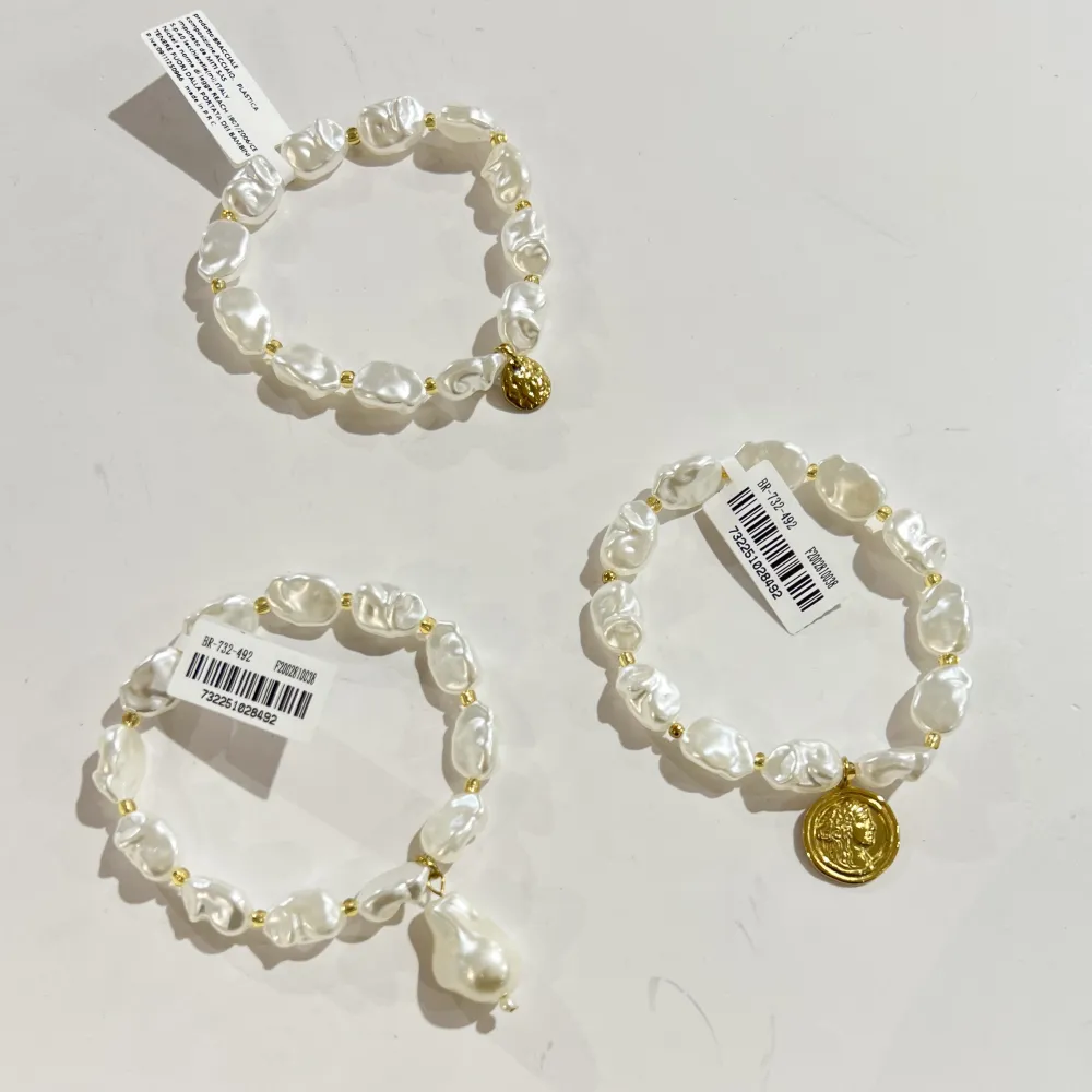 Set 3pz Moneta Regina Perla -Bracciale Elastico in Acciaio - BR-732-492