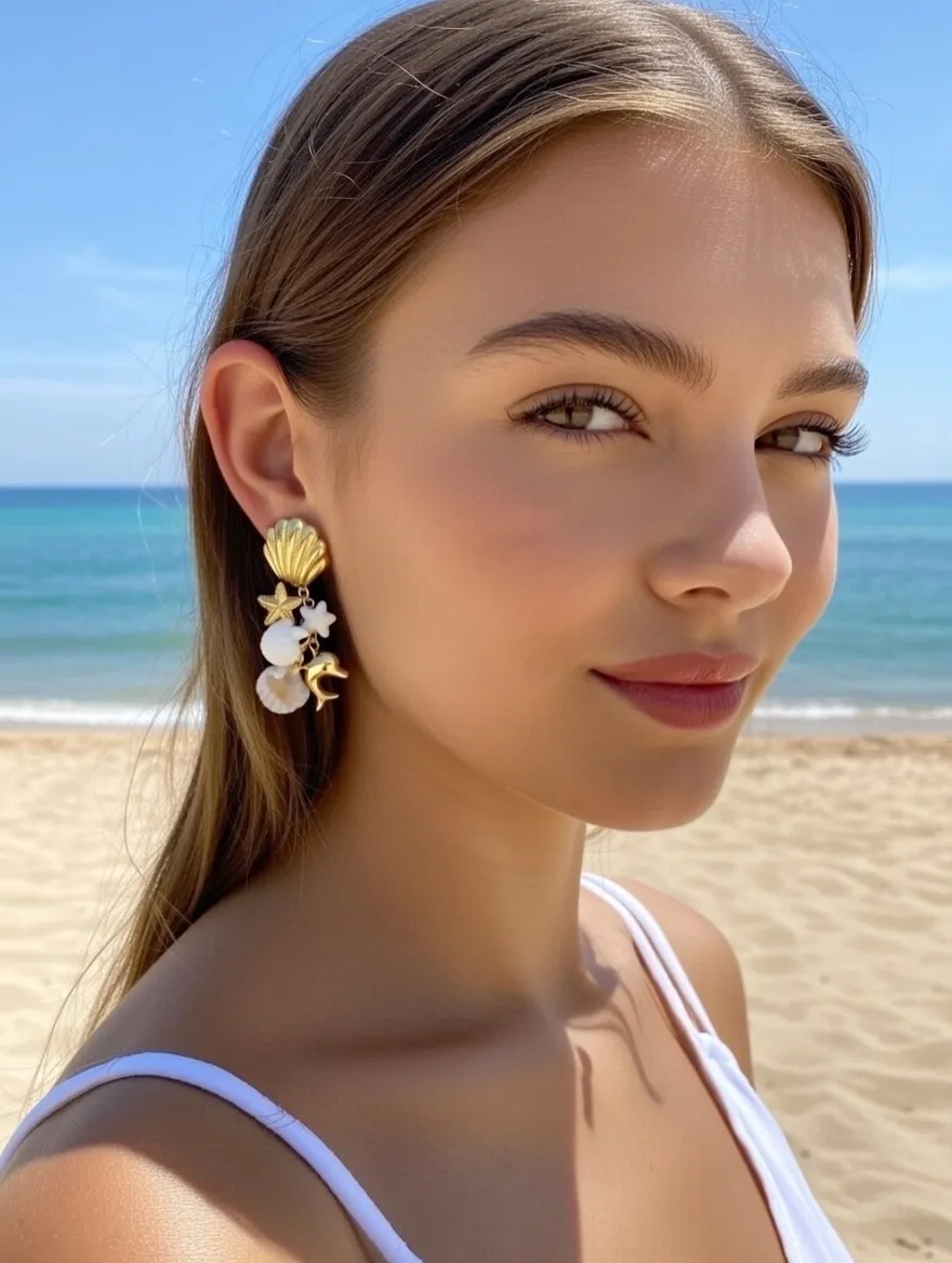 Stella Marina Delfino Conchiglia-Orecchini in Acciaio - OR-732-524