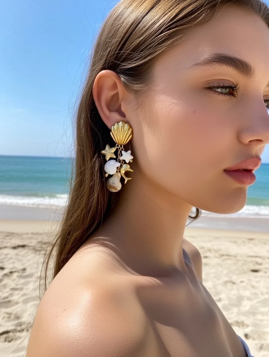 Stella Marina Delfino Conchiglia-Orecchini in Acciaio - OR-732-524