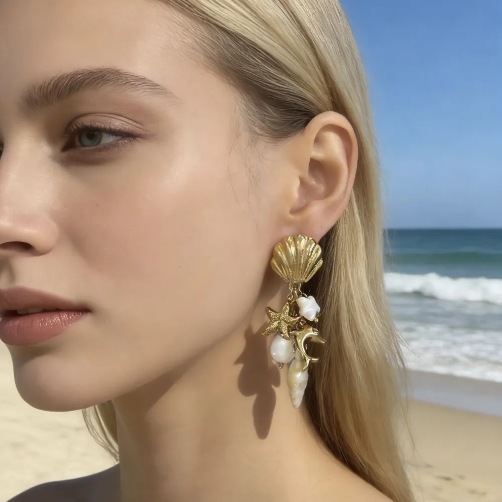 Stella Marina Delfino Conchiglia-Orecchini in Acciaio - OR-732-524