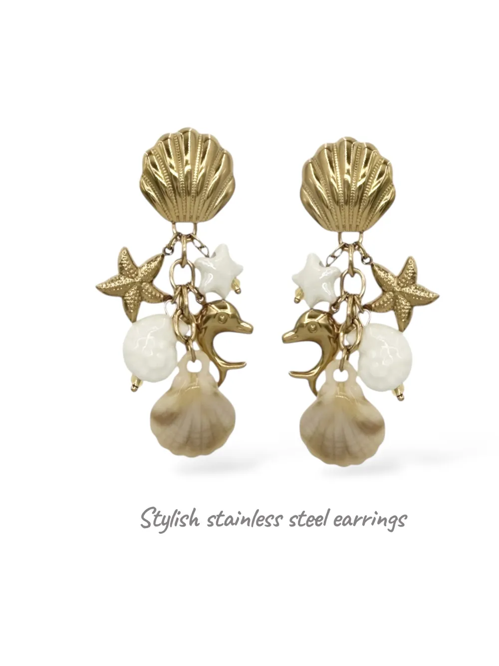 Stella Marina Delfino Conchiglia-Orecchini in Acciaio - OR-732-524