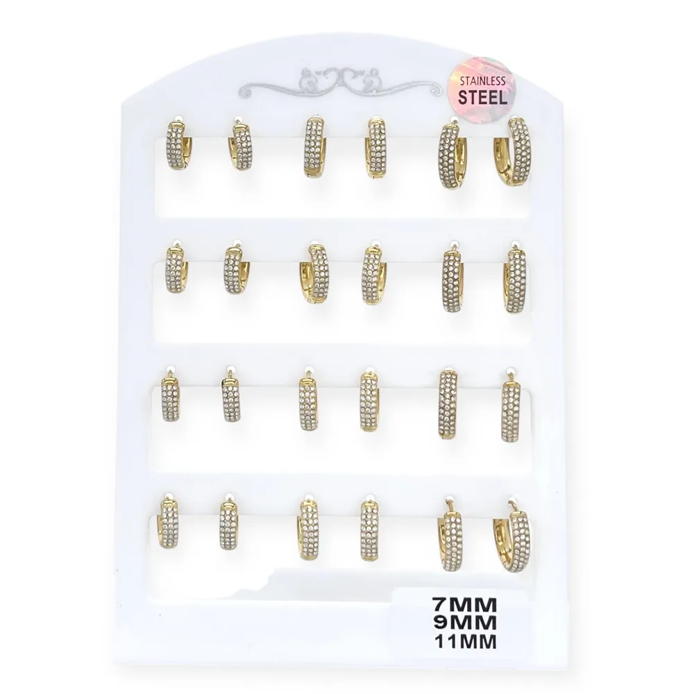 Cerchi a Scalare 7-8-9mm con zirconi-24pz Orecchini in Acciaio - OR-103-AA4657E/7-11MM