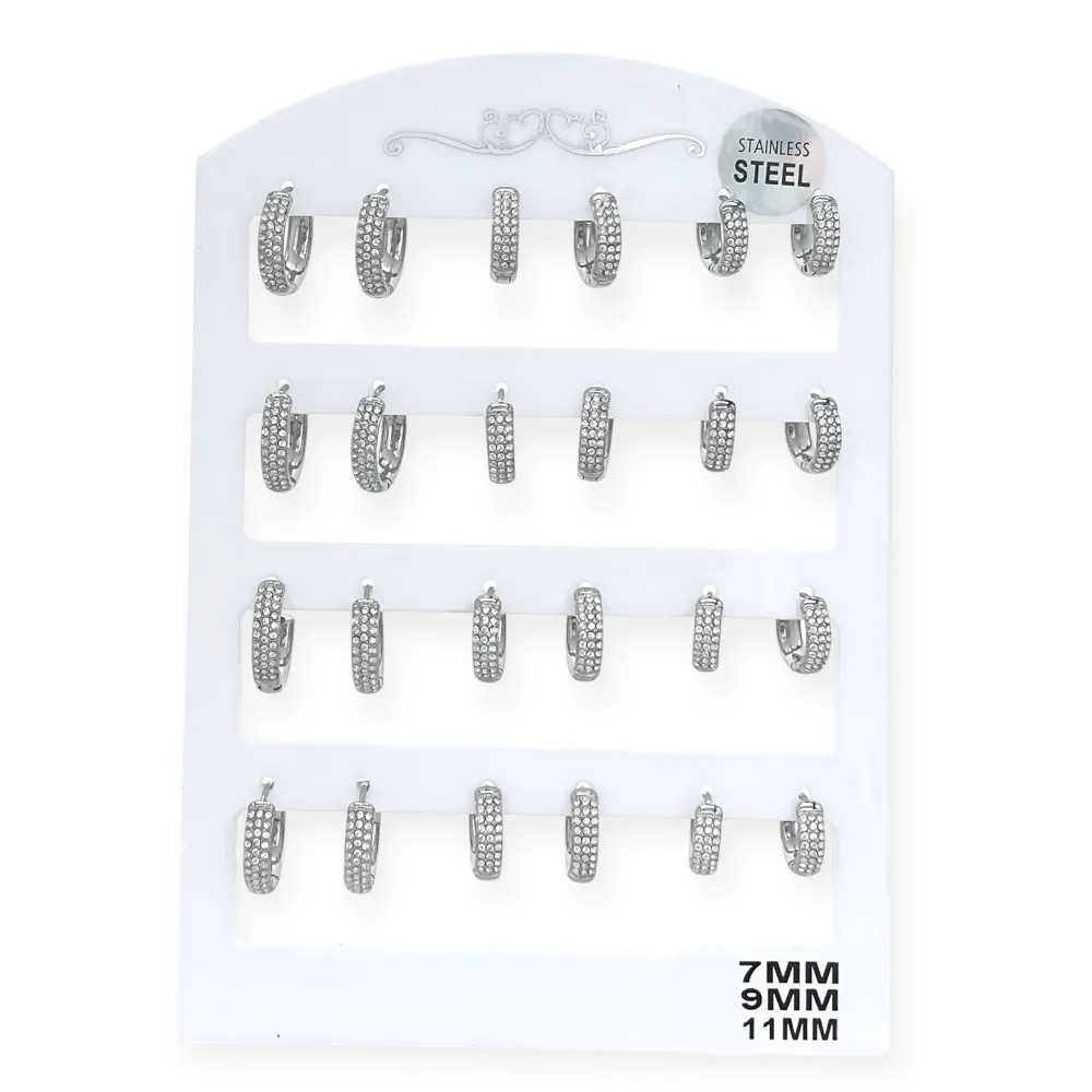 Cerchi a Scalare 7-8-9mm con zirconi-24pz Orecchini in Acciaio - OR-103-AA4657E/7-11MM