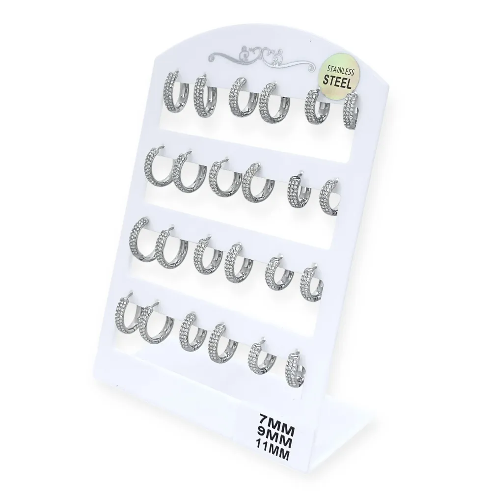 Cerchi a Scalare 7-8-9mm con zirconi-24pz Orecchini in Acciaio - OR-103-AA4657E/7-11MM