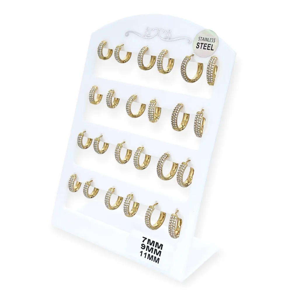 Cerchi a Scalare 7-8-9mm con zirconi-24pz Orecchini in Acciaio - OR-103-AA4657E/7-11MM