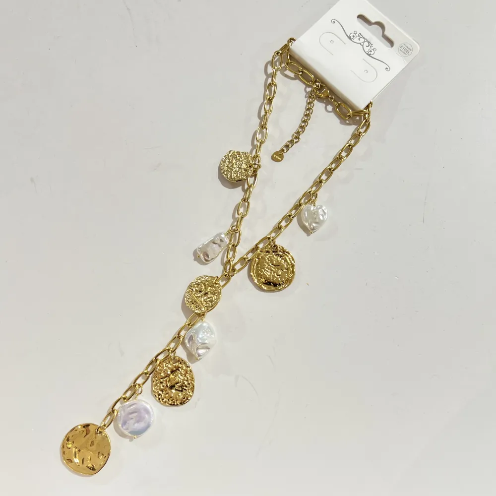 Moneta Regina Y perla -Collana Corta in Acciaio - CL-794-56