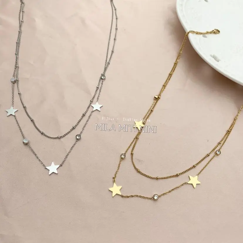 CAC413-1523-Doppio Stella P.luce -Collana Corta in Acciaio_2