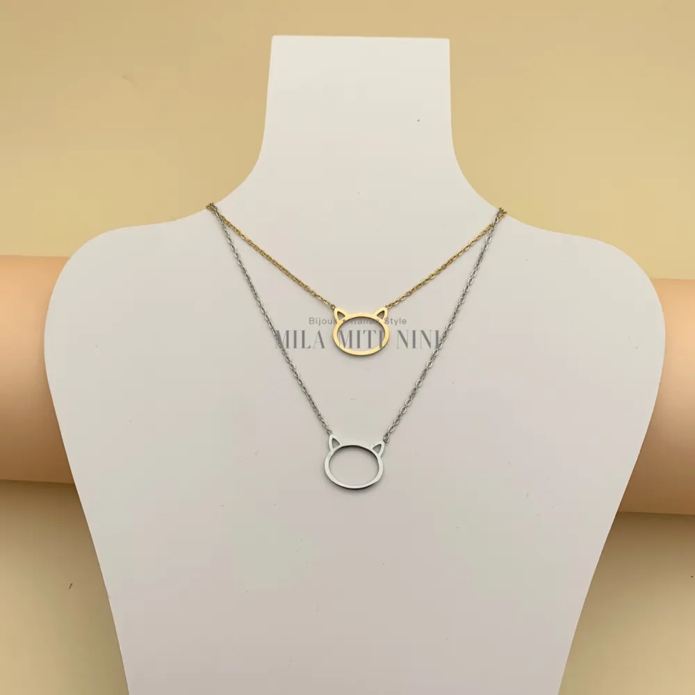 CAC413-1585-Gatto-Collana Corta in Acciaio_2