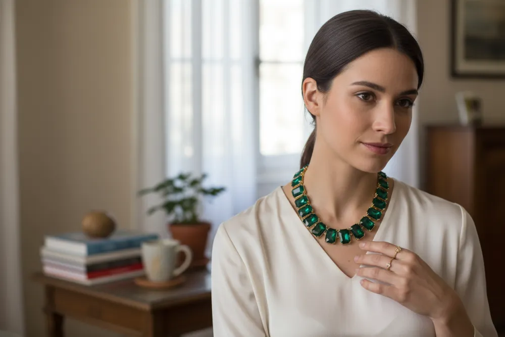 pietre Colorate Rettangolare -Collana Corta in Acciaio - CL-103-AA6089N