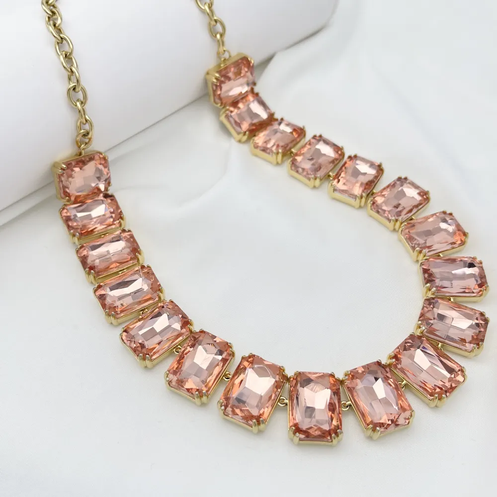 pietre Colorate Rettangolare -Collana Corta in Acciaio - CL-103-AA6089N