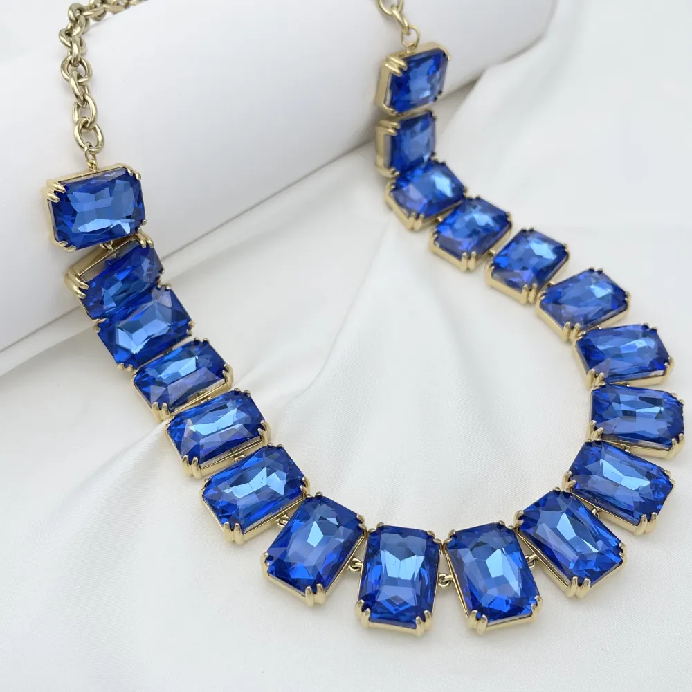 pietre Colorate Rettangolare -Collana Corta in Acciaio - CL-103-AA6089N