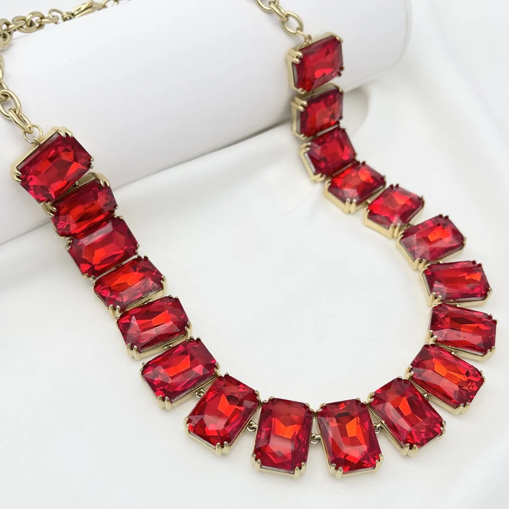 pietre Colorate Rettangolare -Collana Corta in Acciaio - CL-103-AA6089N