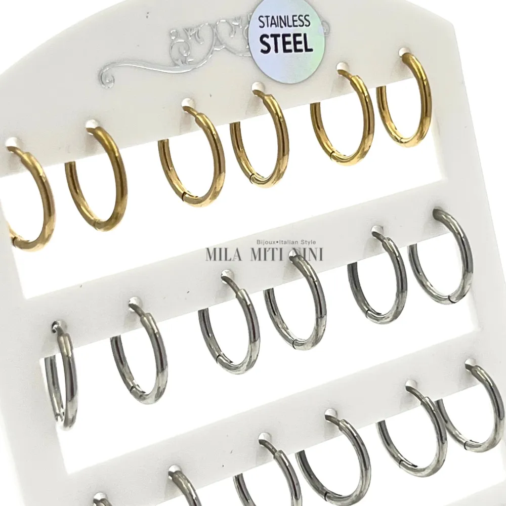 OPA450-Cerchi 2mm-12 Paia Orecchini in Acciaio