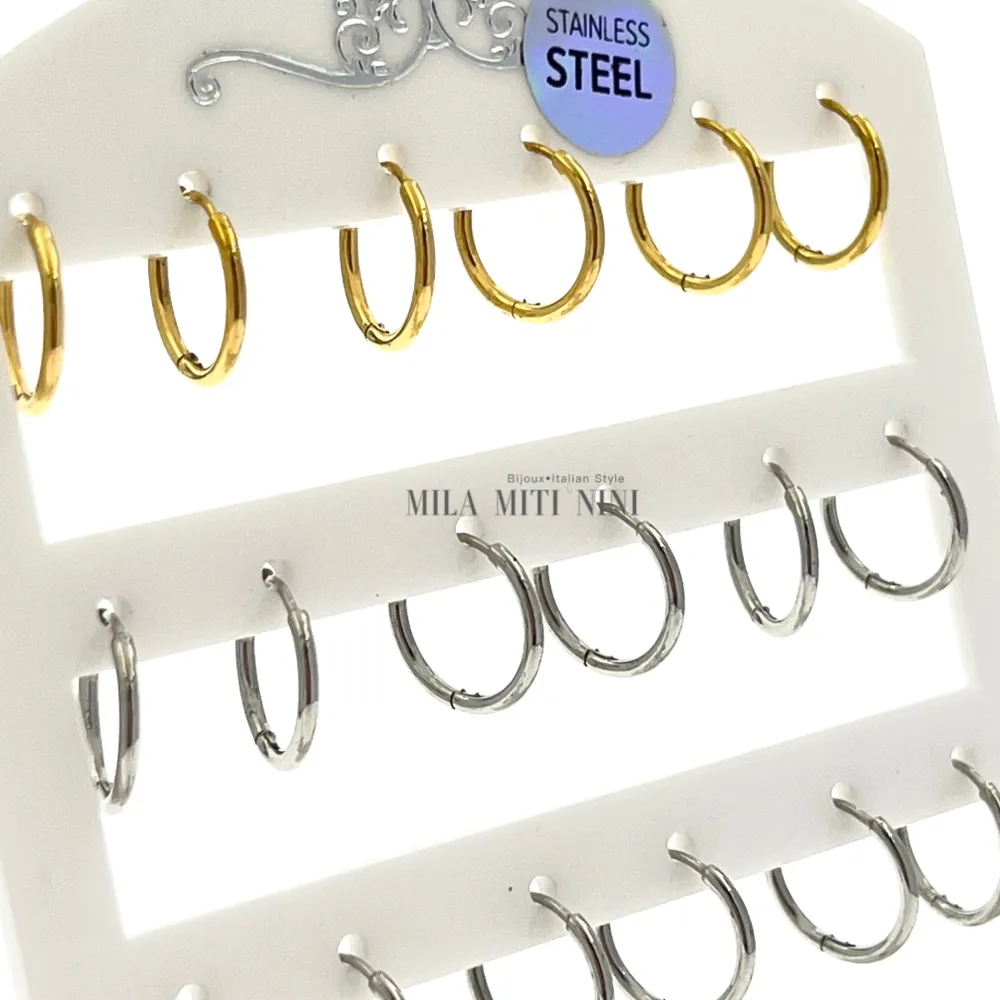 OPA450-Cerchi 1.6mm-12 Paia Orecchini in Acciaio