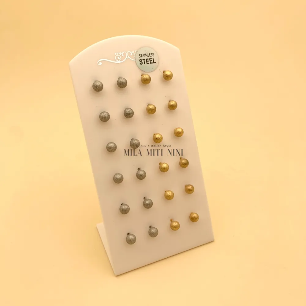 OPA450-204-Pallina 6mm Satinato-12 Paia Orecchini in Acciaio