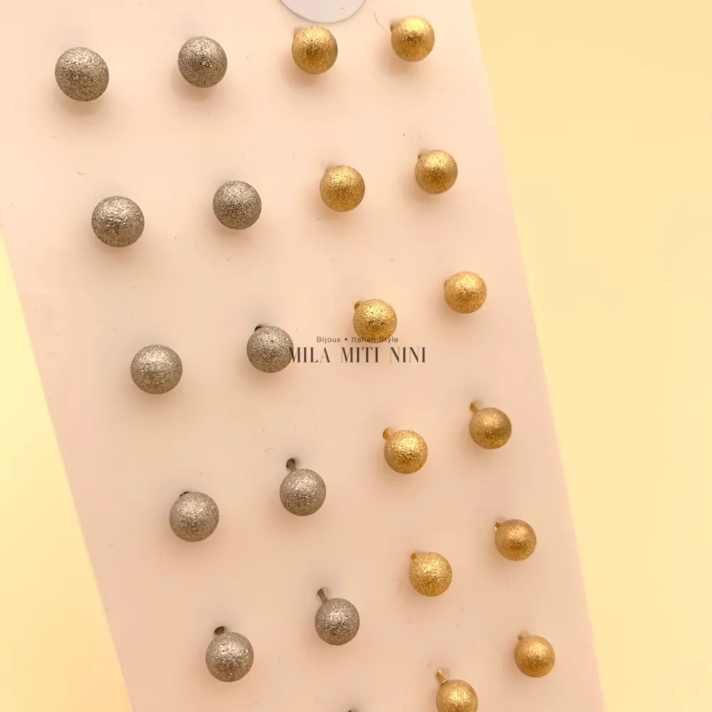 OPA450-204-Pallina 6mm Satinato-12 Paia Orecchini in Acciaio