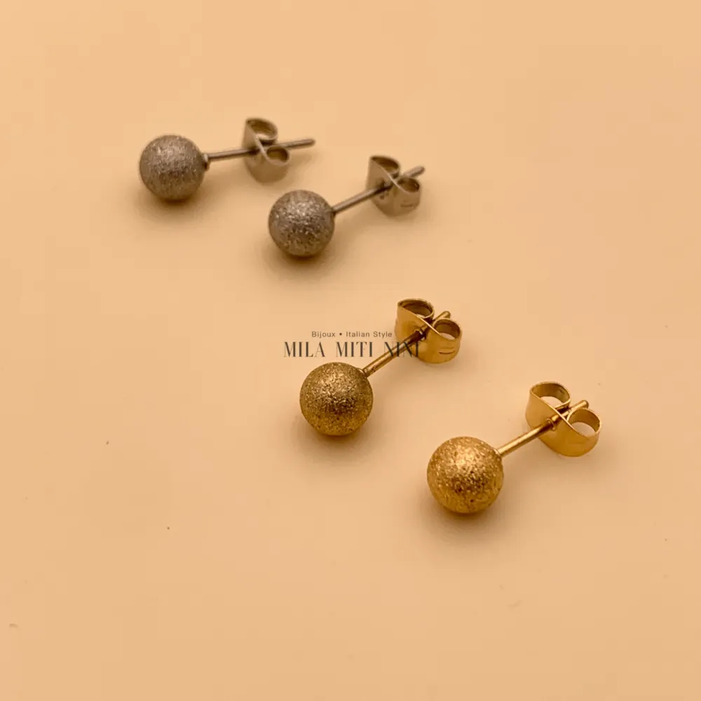 OPA450-204-Pallina 6mm Satinato-12 Paia Orecchini in Acciaio