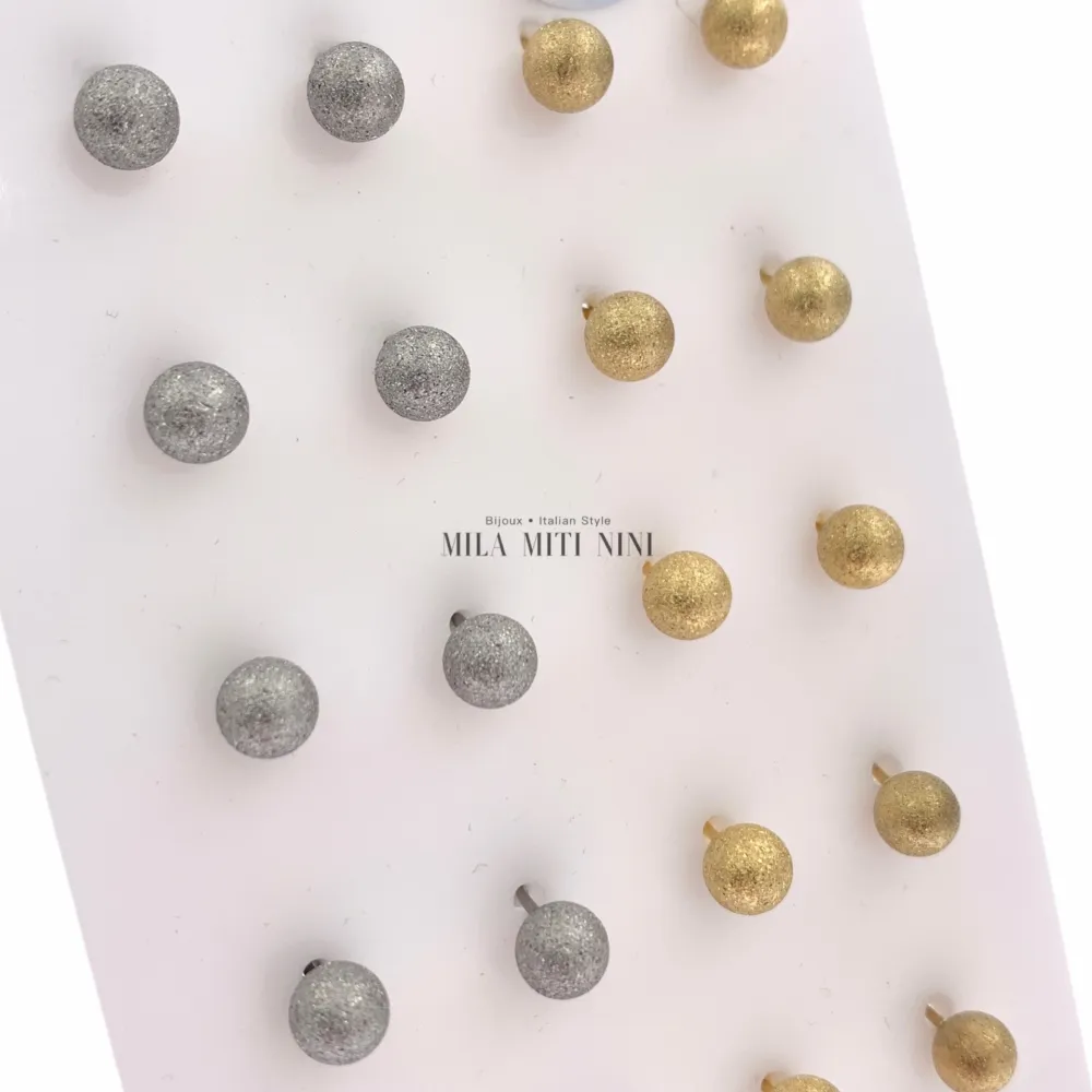 OPA450-204-Pallina 6mm Satinato-12 Paia Orecchini in Acciaio