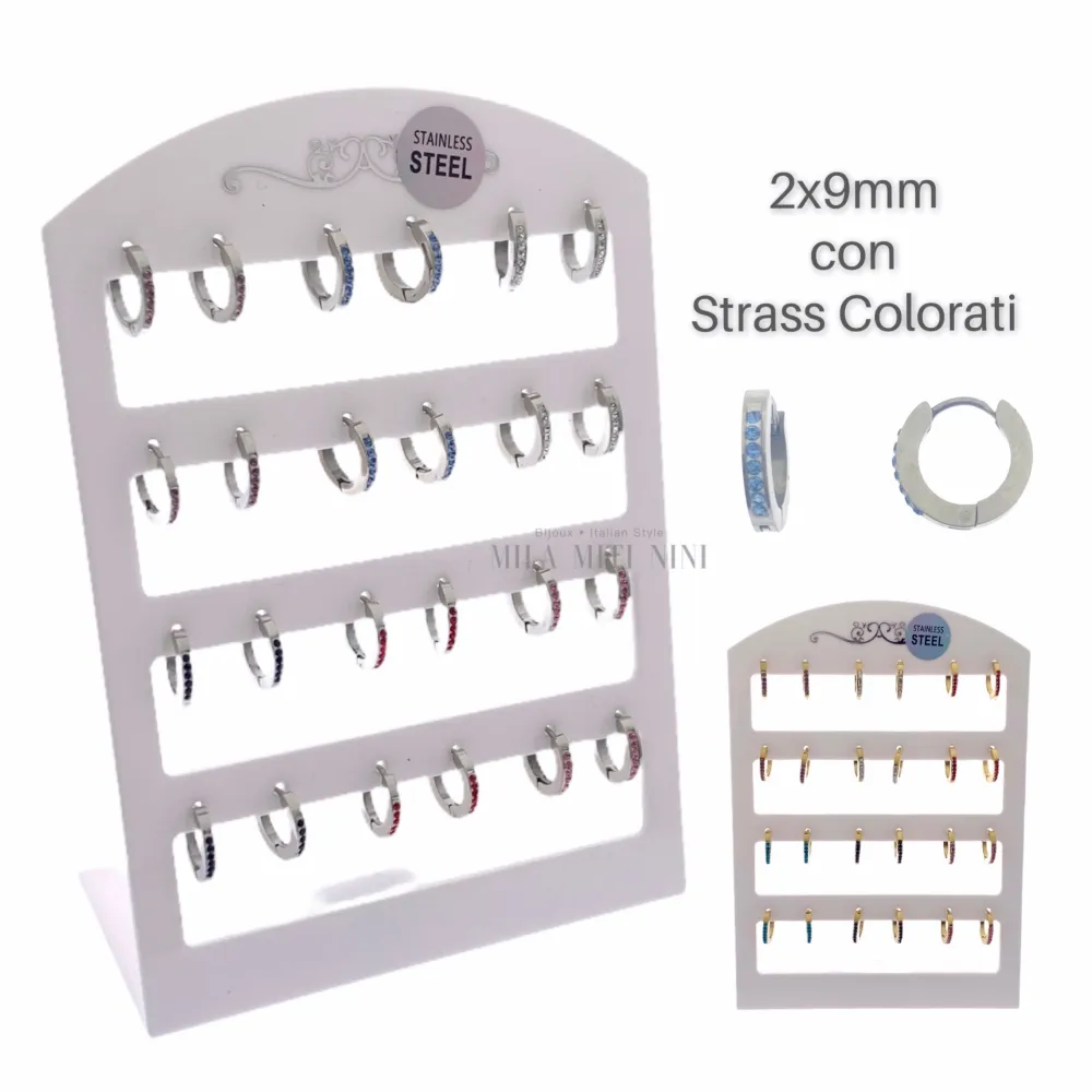 OPA450-344-343-Cerchio Quadrato Colorato  2x9 con Strass-12 Pai