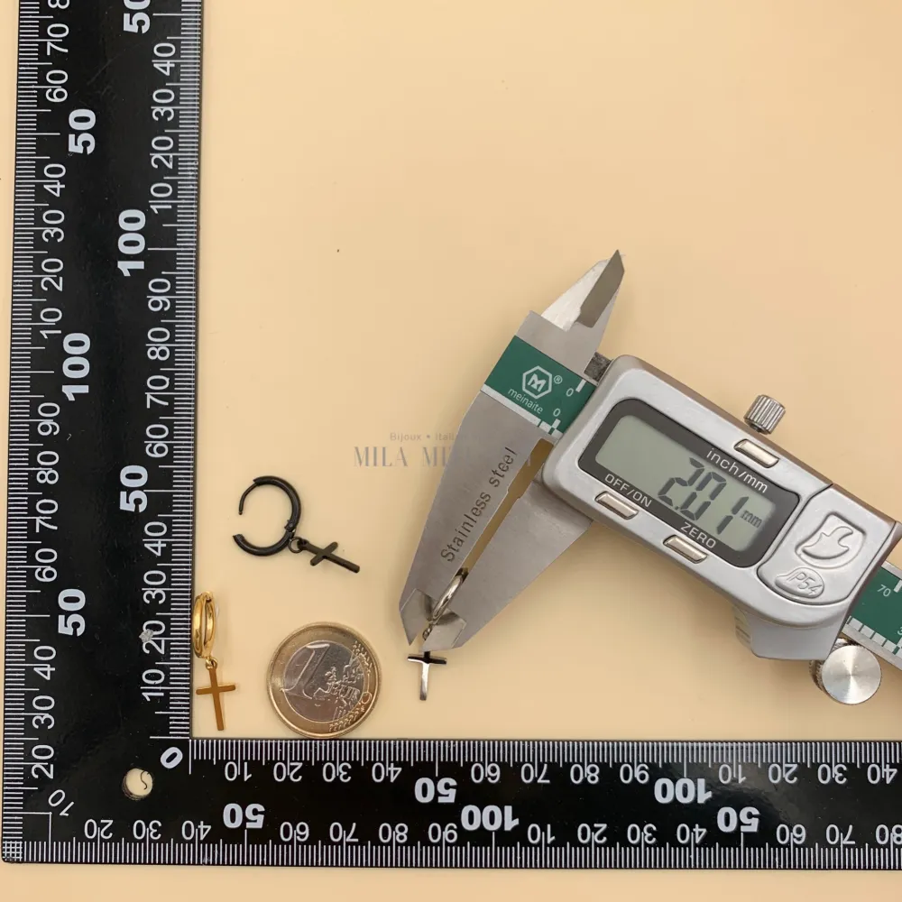 OPA450-246-Cerchio 2x10 con Croce -12 Paia Orecchini in Acciaio