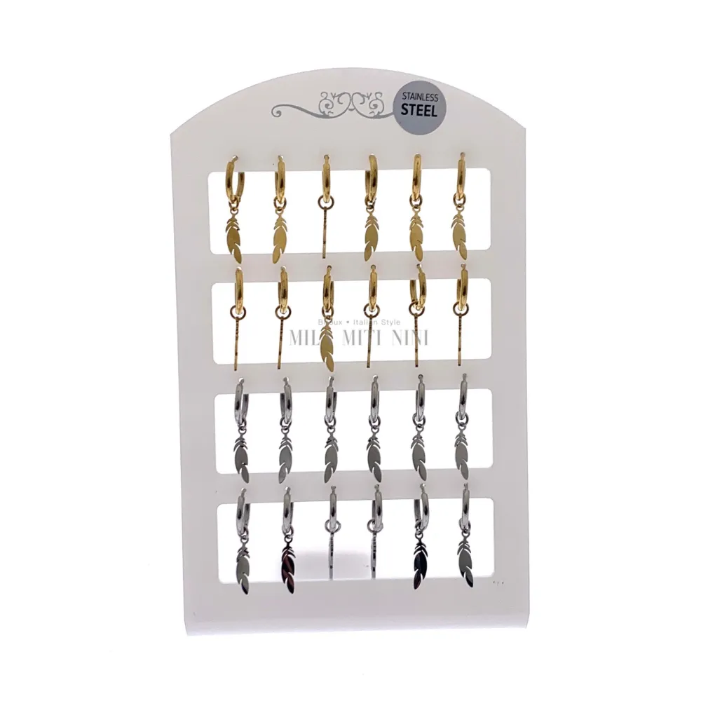 OPA450-244-Cerchio 2x10 con Piuma -12 Paia Orecchini in Acciaio