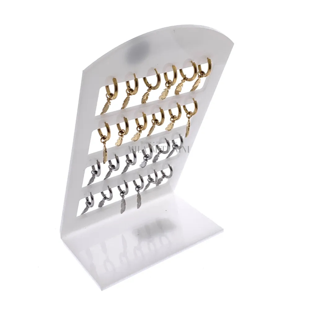 OPA450-244-Cerchio 2x10 con Piuma -12 Paia Orecchini in Acciaio