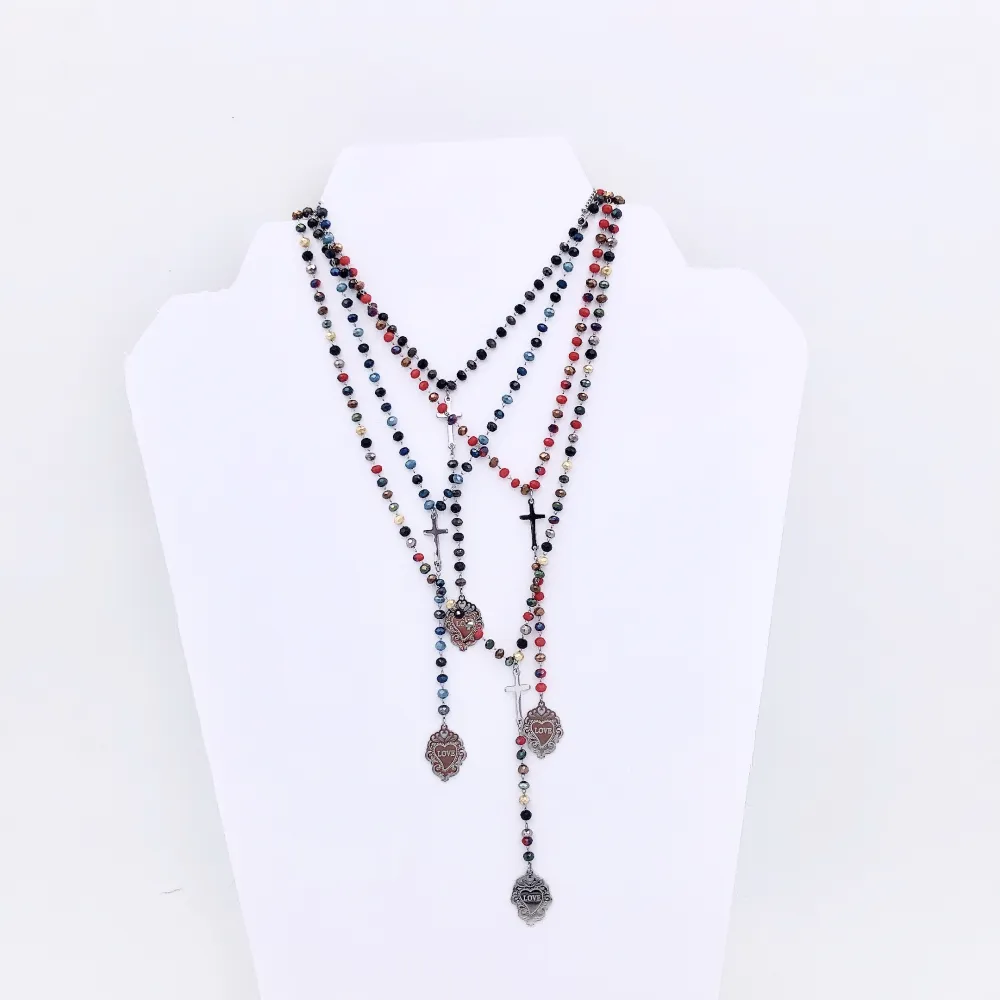 VCAC Sacro cuore croce  rosario  6720 - Collana acciaio
