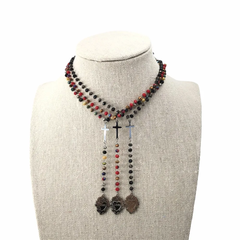 VCAC Sacro cuore croce  rosario  6720 - Collana acciaio