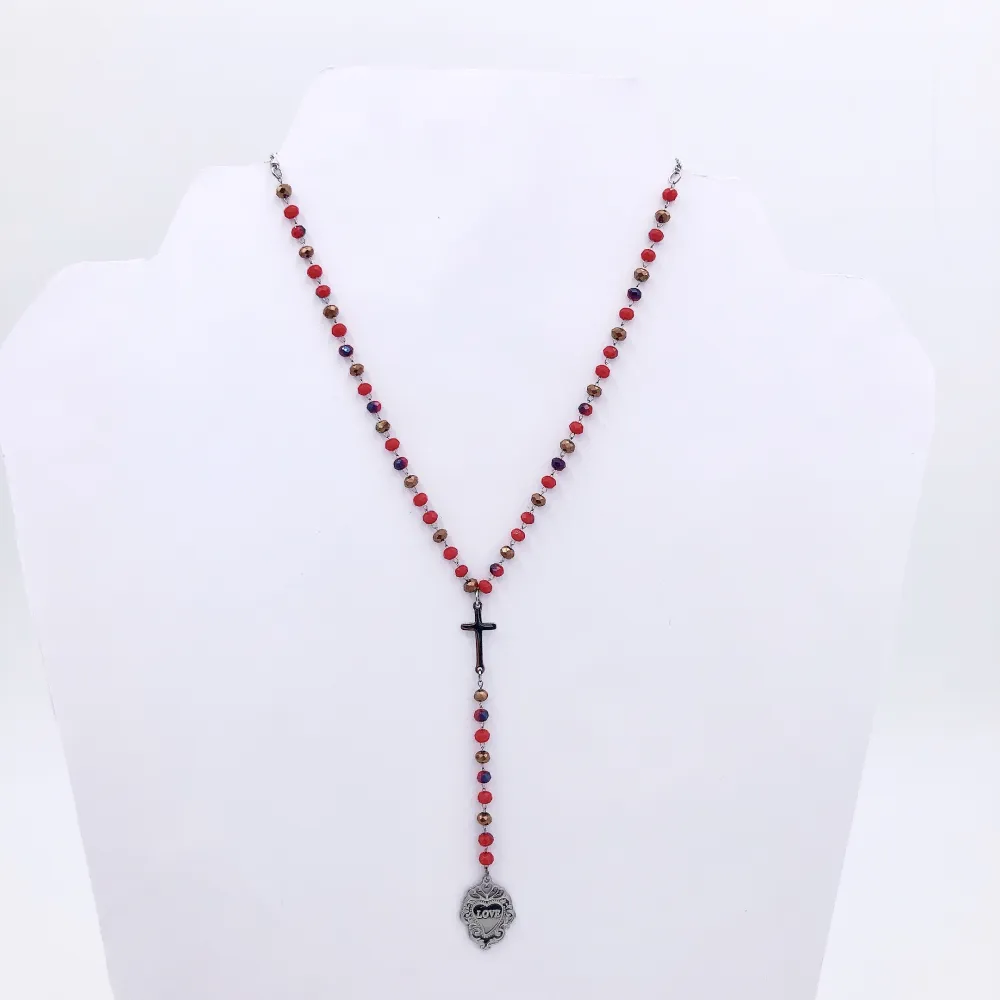 VCAC Sacro cuore croce  rosario  6720 - Collana acciaio