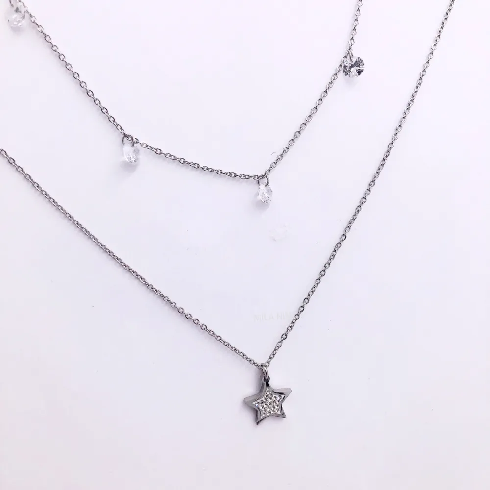 CAC4684-Stella strass e zirconia- Collana Corta in Acciaio